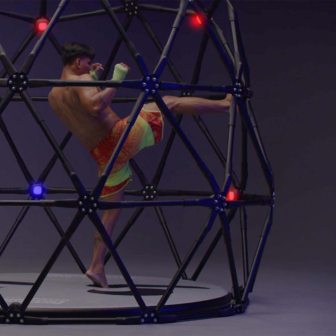 Athlete using the A-Champs CogniCage to practice combat sports