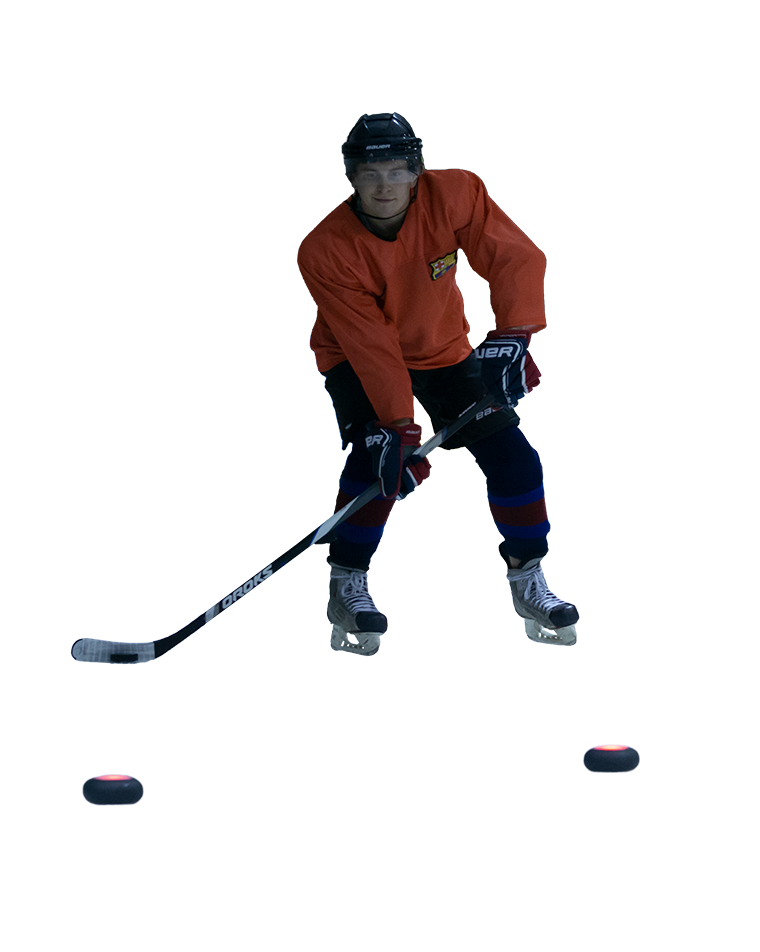 Hockey player using the ROX system to train stick skills