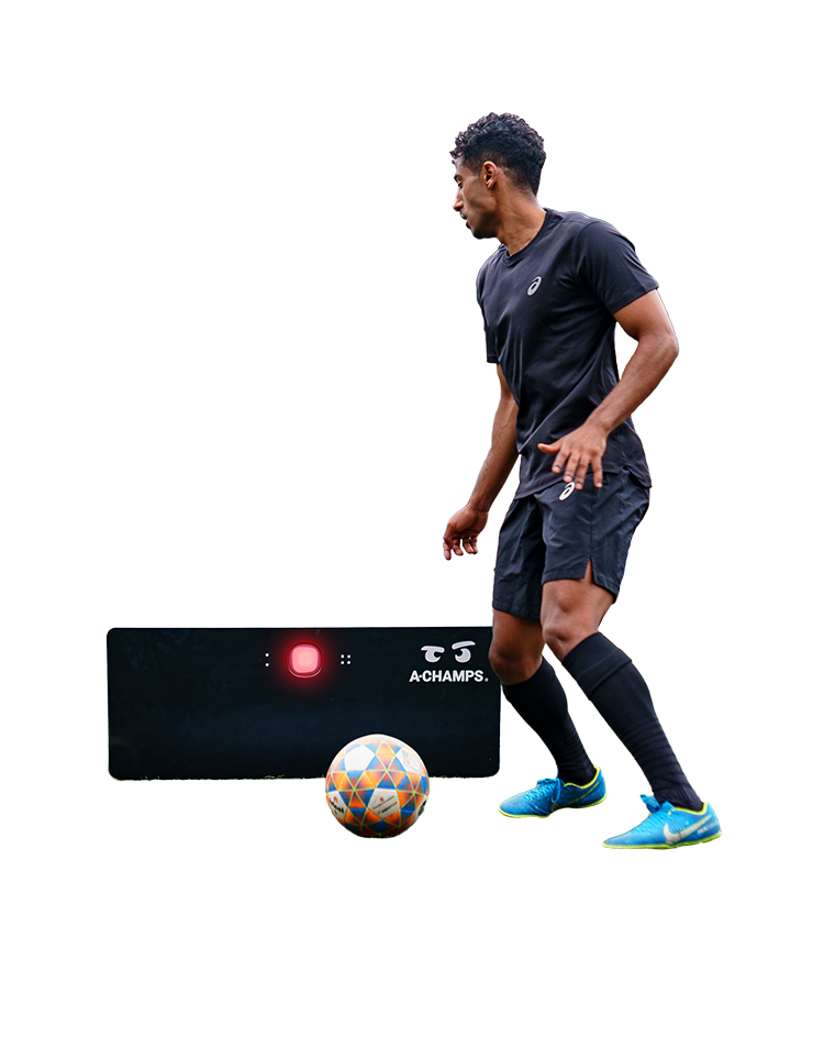 Soccer player using the RebounderGo to train ball control