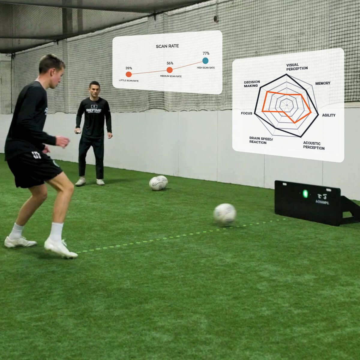 Soccer player using RebounderGo to sharpen their foot skills