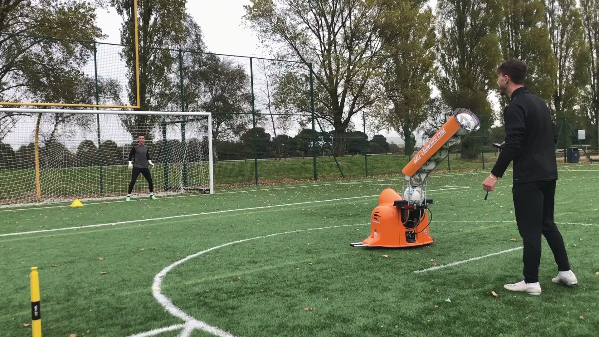 The soccer ball launcher training tool in action