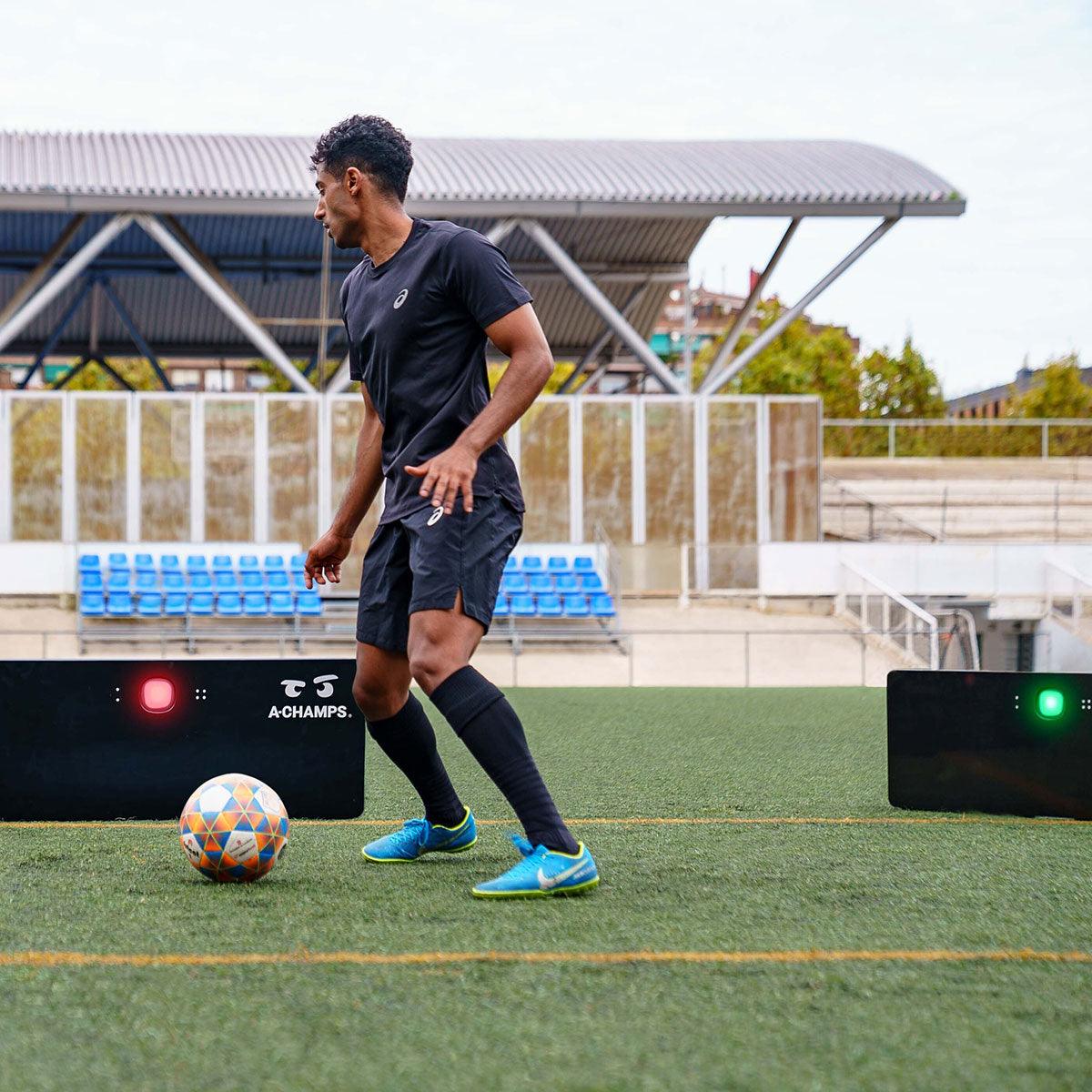 Soccer player using the RebounderGo Bundle during a training session