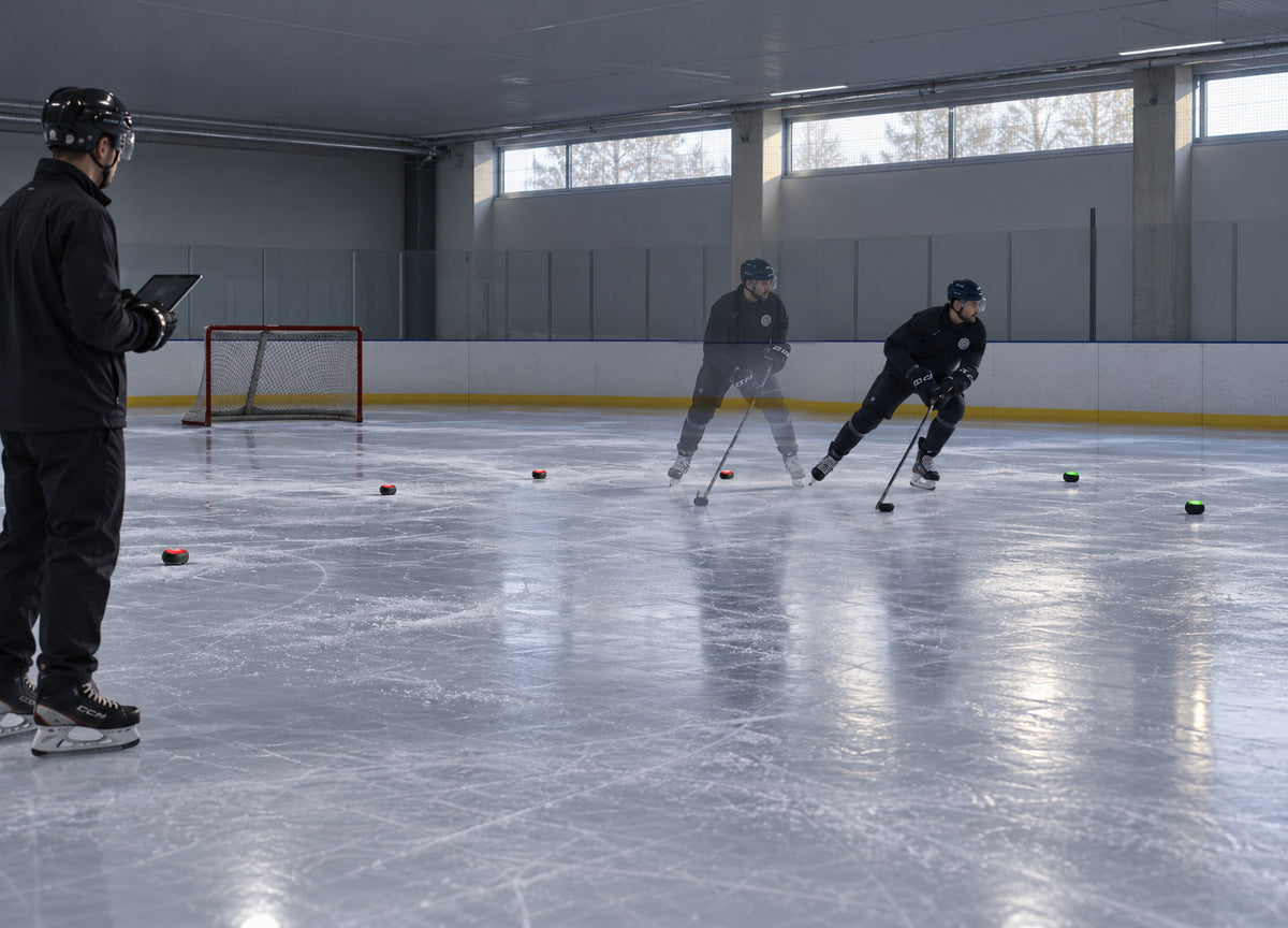 ROX Touch units set up for a professional cognitive-motor task, with a coach directing the athlete's response to a cue.