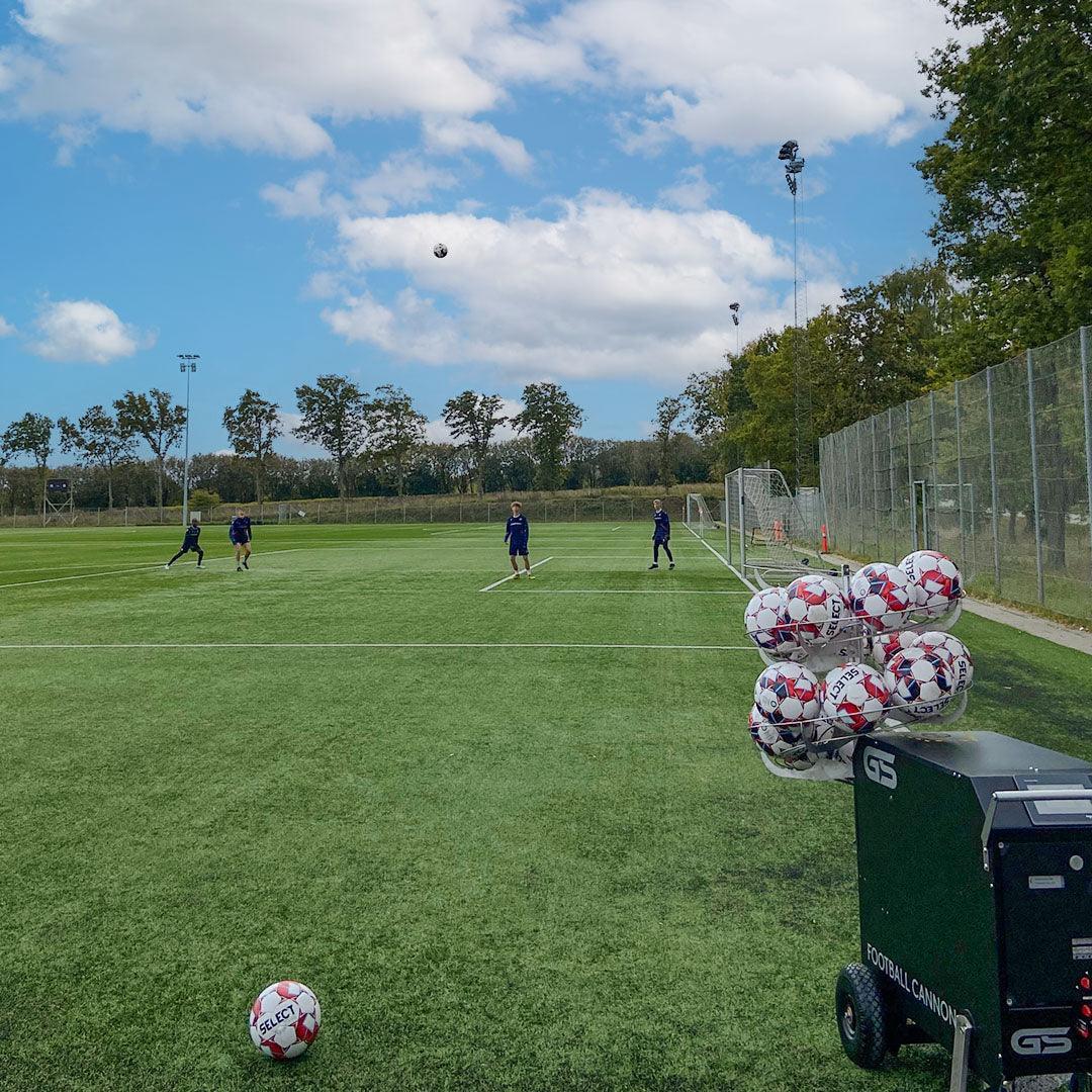 The A-Champs football cannon firing corner kicks