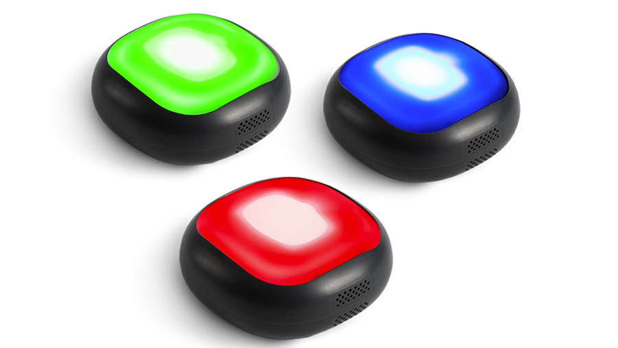 Three ROX Touch units lit in red, green and blue
